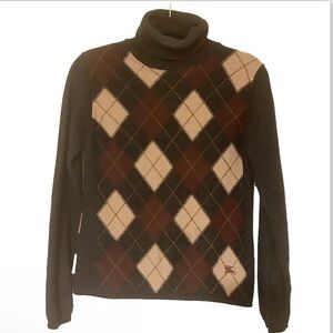 Burberry turtleneck sweater with plaid and striped detailing